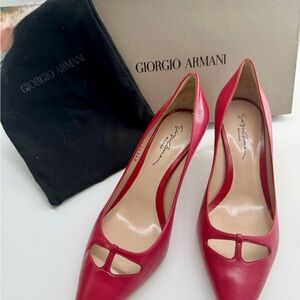 Giorgio Armani Red Stiletto Heels with Peep-Toe